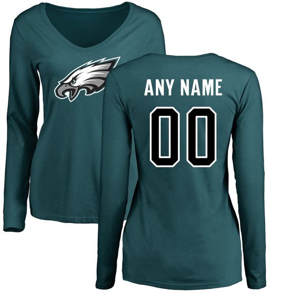 Women Philadelphia Eagles NFL Pro Line by Fanatics Branded Green Custom Name and Number Long Sleeve T-Shirt
